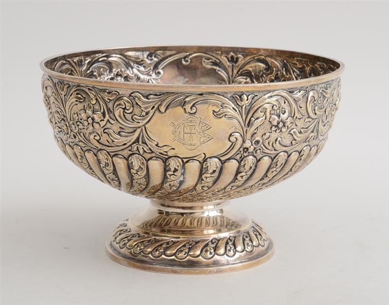 Appraisal: ENGLISH REPOUSS AND MONOGRAMMED SILVER FOOTED PUNCH BOWL Wakely and