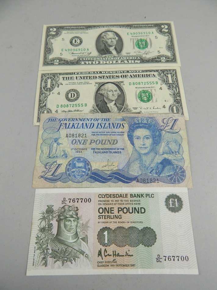 Appraisal: Various bank notes to include American one dollar two dollar