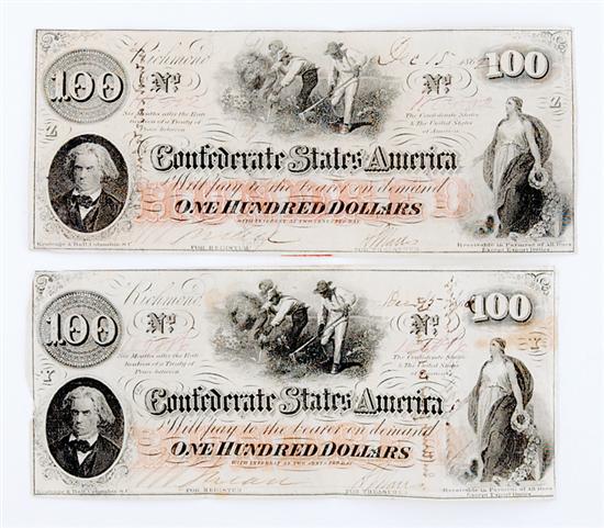 Appraisal: Confederate banknotes dated December printed by Keating Ball Columbia SC