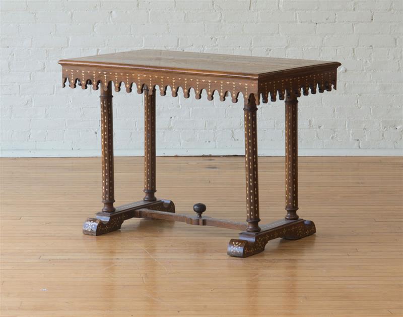 Appraisal: North African Bone-Inlaid Walnut Center Table x x in Estimate