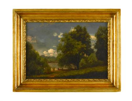 Appraisal: George Thompson Hobbs - landscape with boat and figures SIgned