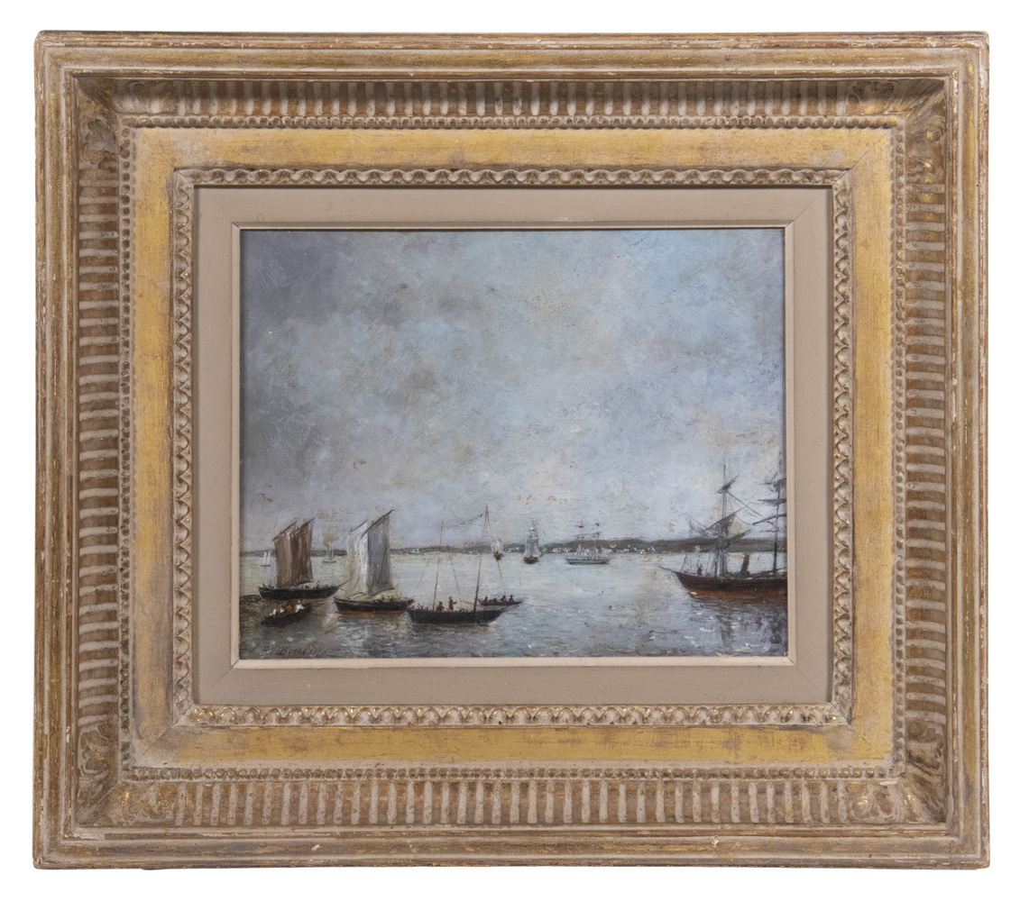 Appraisal: EUGENE LOUIS BOUDIN FRANCE - Busy Harbor oil on board