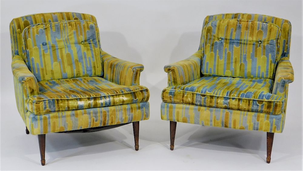 Appraisal: Pair MCM Blue and Green Psychedelic Arm Chairs United States