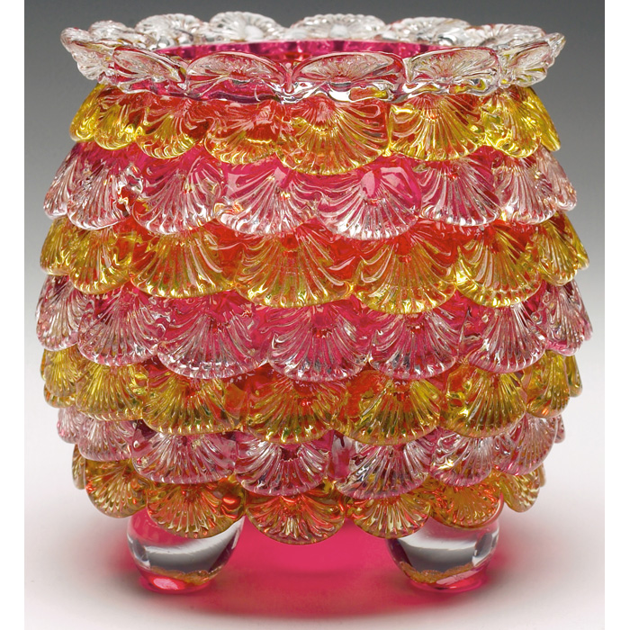 Appraisal: Art Glass vase round footed form in cranberry glass with