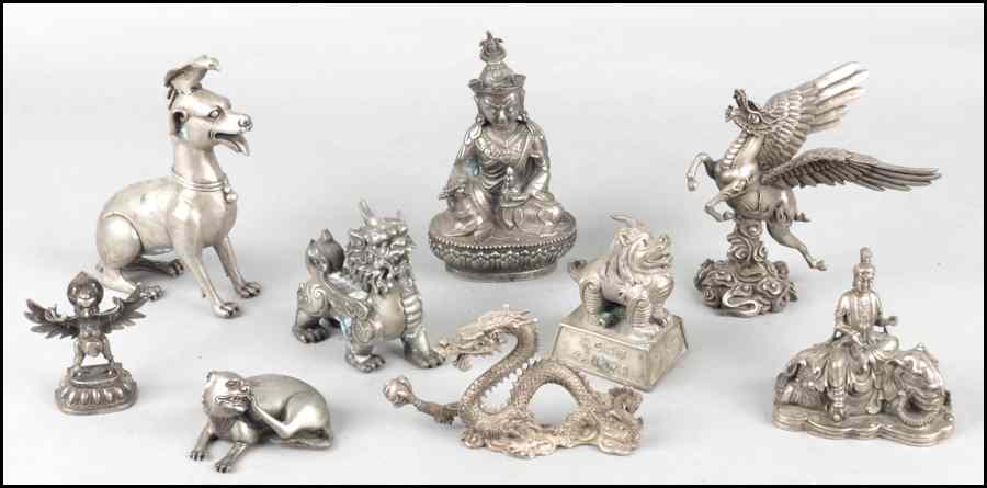 Appraisal: COLLECTION OF CHINESE SILVERED METAL DECORATIVE OBJECTS Comprised of animals