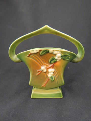 Appraisal: Roseville Pottery Snowberry Basket green k- 's excellent