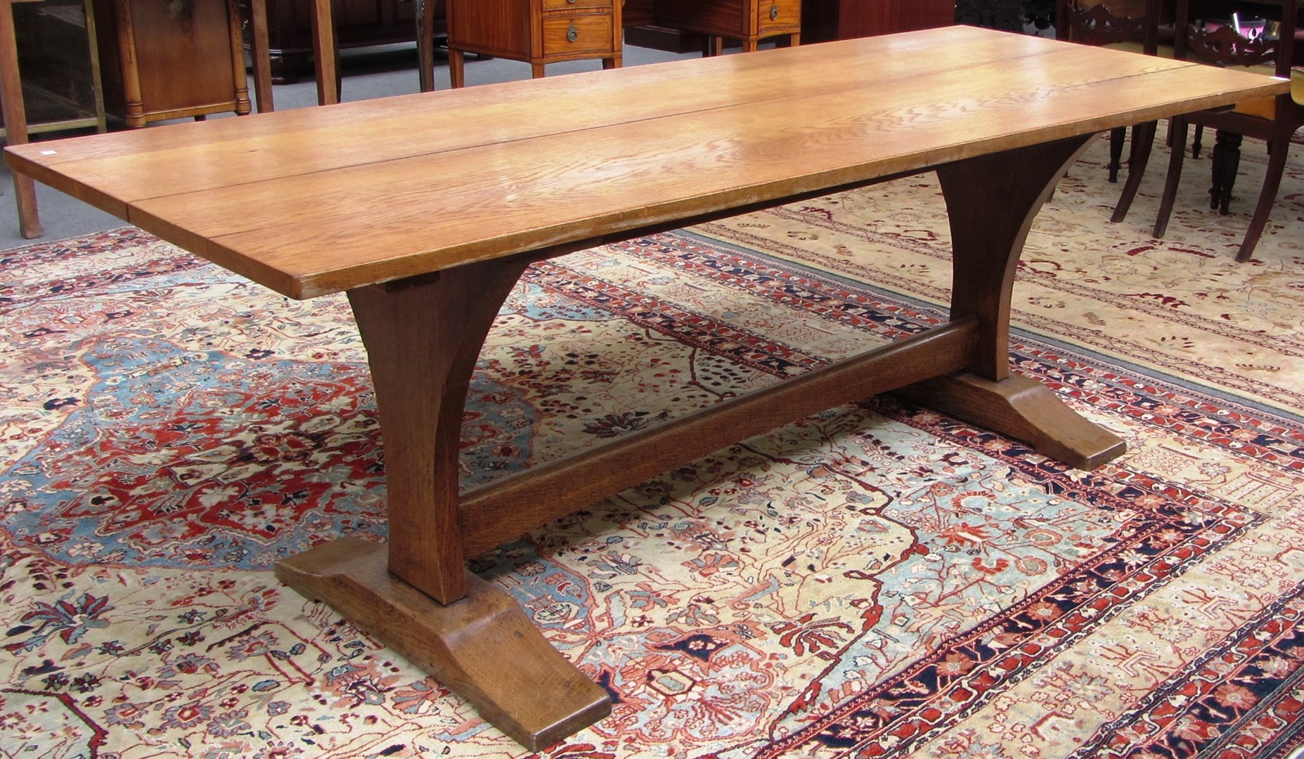 Appraisal: A th century style oak refectory table with incised squirrel