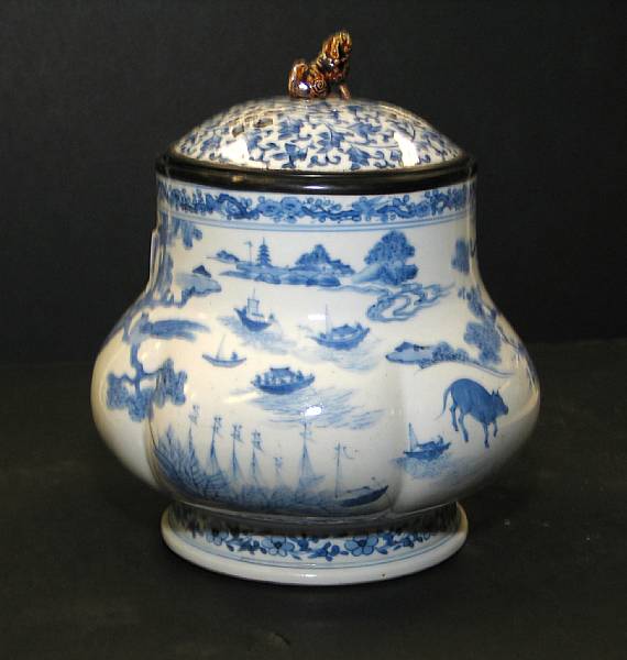 Appraisal: A blue and white porcelain censer and cover Meiji Period