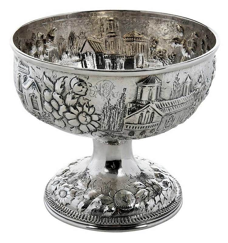 Appraisal: Kirk Coin Silver Footed Bowl American - village and floral