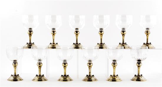 Appraisal: German vermeil silver and crystal goblet set circa cut and