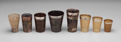 Appraisal: Eight horn beakers most with silver mounts two with marks