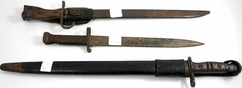 Appraisal: Three English Military Bayonets with Scabbards