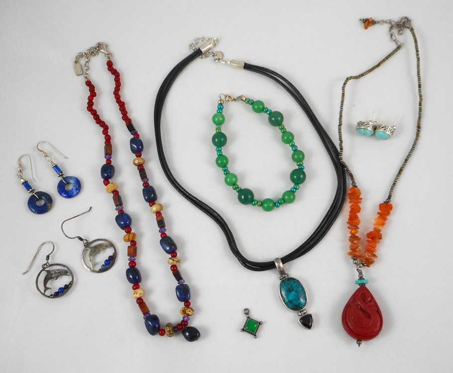 Appraisal: ELEVEN ARTICLES OF JEWELRY three necklaces one bracelet three pairs