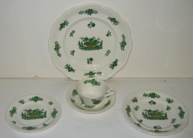 Appraisal: COPELAND SPODE WORKS STOKE ENGLAND Green Basket with gadrooned rims