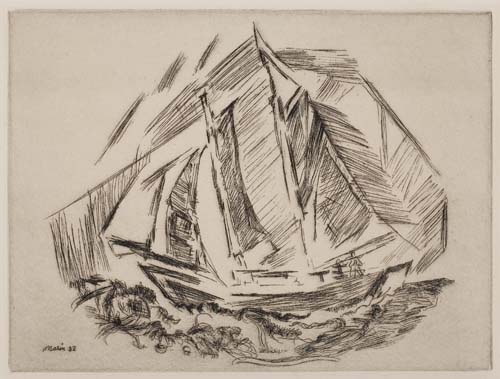 Appraisal: JOHN MARIN Sailboat Etching x mm x inches wide margins