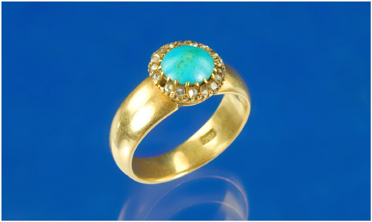 Appraisal: ct Gold Turquoise And Diamond Ring Round Cabochon Turquoise Surrounded