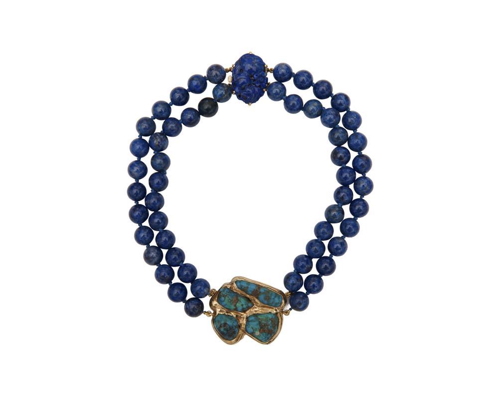 Appraisal: SEAMAN SCHEPPS K Gold Turquoise and Lapis Lazuli Necklace the