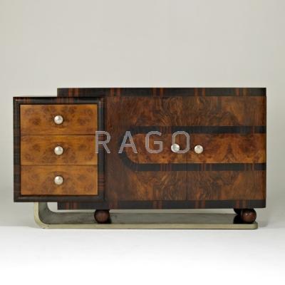 Appraisal: ART DECO Buffet European ca Mixed exotic woods and nickeled