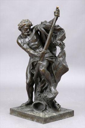 Appraisal: BRONZE FIGURE OF A CLASSICAL NUDE ARCHER Modeled seated on