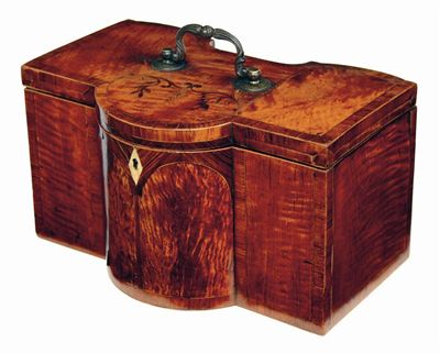 Appraisal: A George III satinwood barrel front tea caddy with an