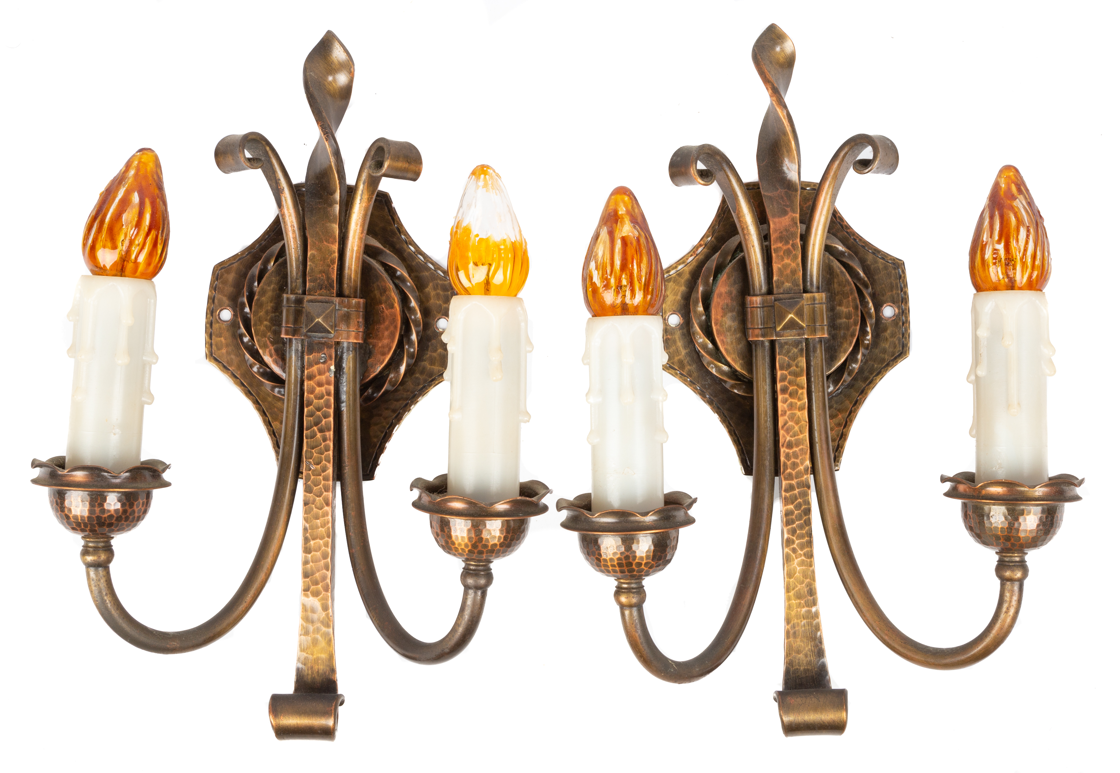 Appraisal: PAIR OF ROYCROFT HAND HAMMERED METAL SCONCES HANGING FIXTURE Early