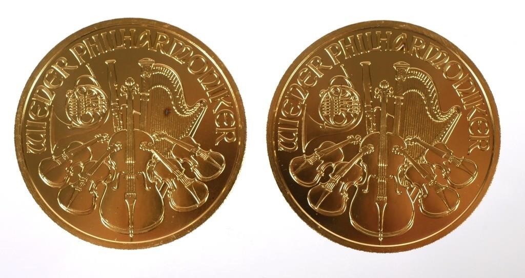 Appraisal: Two Austrian Philharmonic gold coins Schilling Gold bullion total weight