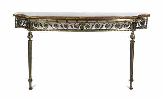 Appraisal: A Neoclassical Steel and Onyx Console Table having a shaped