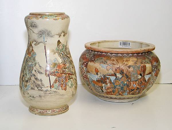 Appraisal: Two Satsuma style pottery vessels The first a jardiniere of