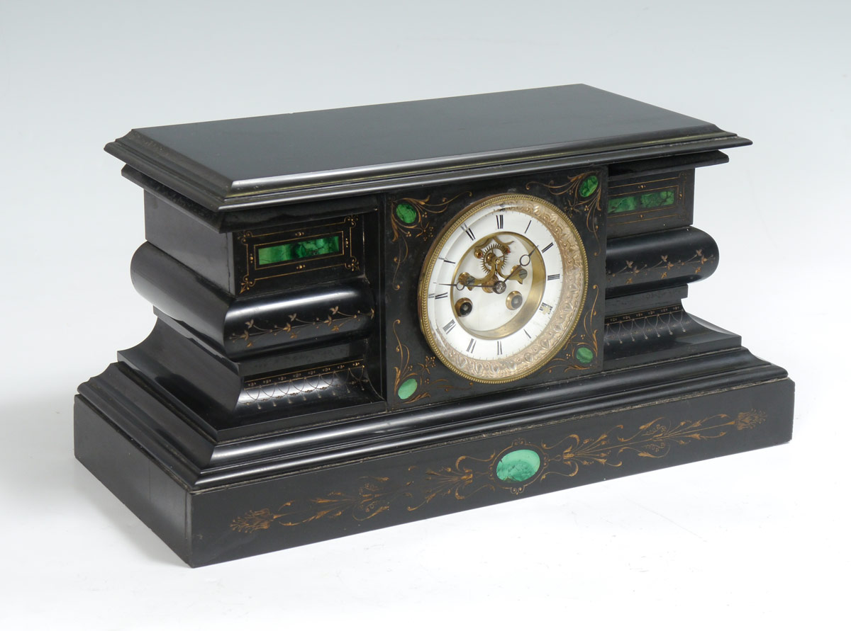 Appraisal: MARTI FRENCH SLATE MANTLE CLOCK Heavy black slate case with