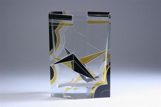 Appraisal: CZECH ART DECO ENAMELLED GLASS VASE Circa Shaped rectangular body