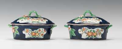 Appraisal: A Pair of Worcester Blue-Scale Oval Butter Tubs with Covers