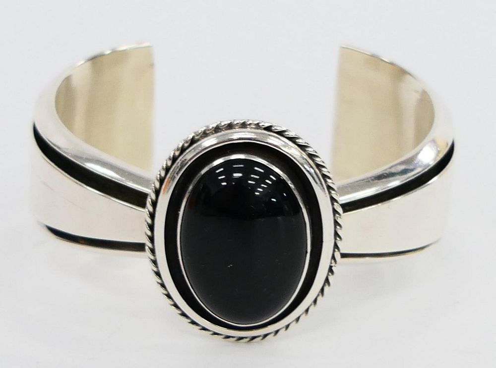 Appraisal: SUNRISE NATIVE AMERICAN STERLING ONYX CUFF BRACELE A Sunrise Native