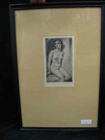 Appraisal: Morris Harvey Hobbs Etching ''Youth'' seated nude pencil signed and