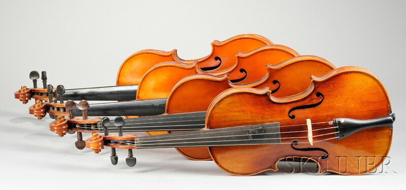 Appraisal: Four Modern Violins c bearing the labels of Paesold Hopf