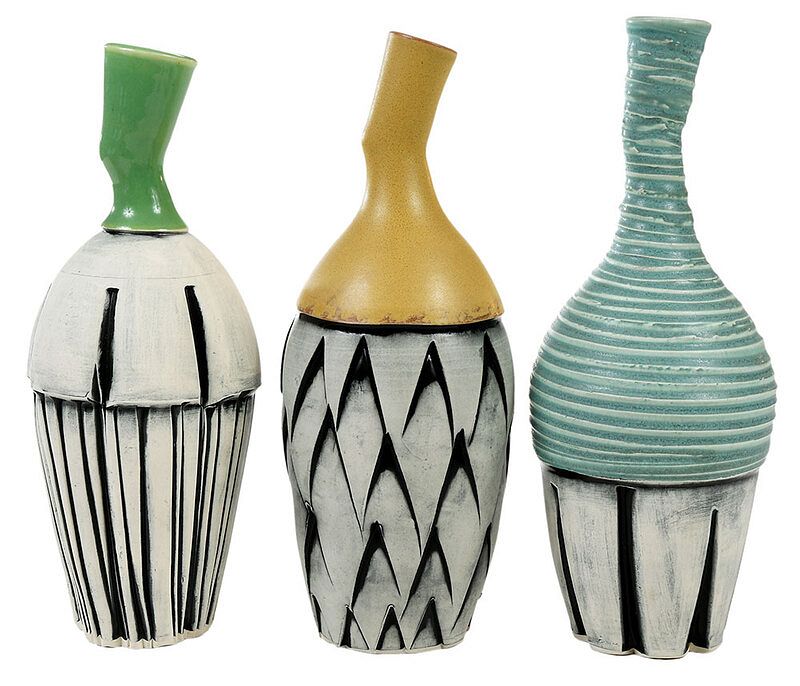 Appraisal: Three Ed and Kate Coleman Pottery Vases North Carolina st