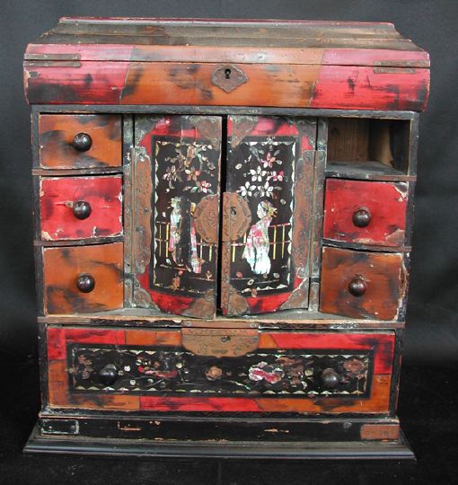 Appraisal: Japanese Meiji Export Lacquer Jewel Cabinet the central pair of