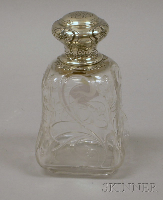 Appraisal: Gorham Colorless Glass and Sterling Perfume Bottle with etched and