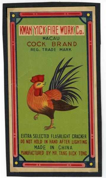 Appraisal: Cock Brand Firecracker Label Class Manufactured by Tang Bick Tong