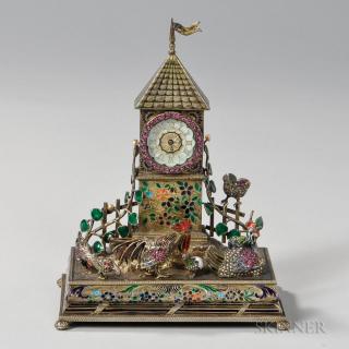 Appraisal: Viennese Silver-gilt and Enamel Table Clock Austria late th century