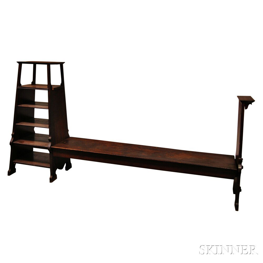 Appraisal: Arts Crafts Oak Bench and Five-tier Bookshelf ht wd dp