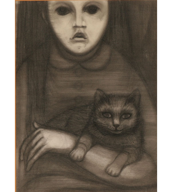 Appraisal: Claudine Paluzzi American b young girl with her cat charcoal