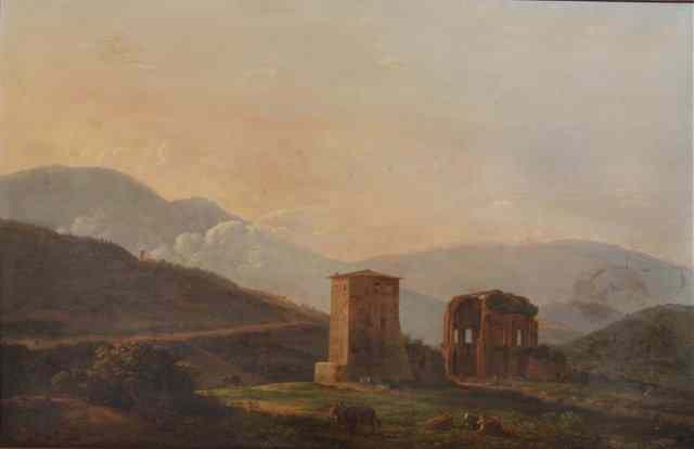 Appraisal: JEAN-JOSEPH XAVIER BIDAULD - - Landscape with ruins and cattle