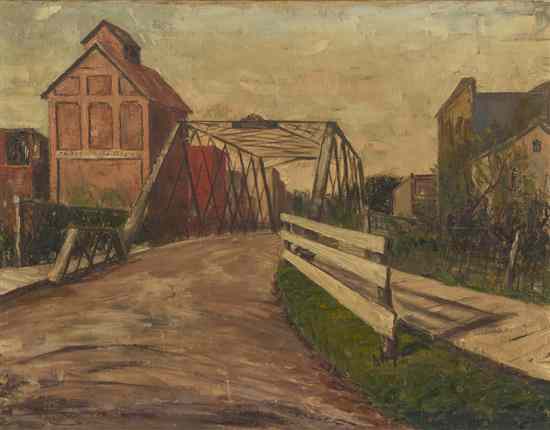 Appraisal: Artist Unknown th century Bridge Into Town oil on canvas