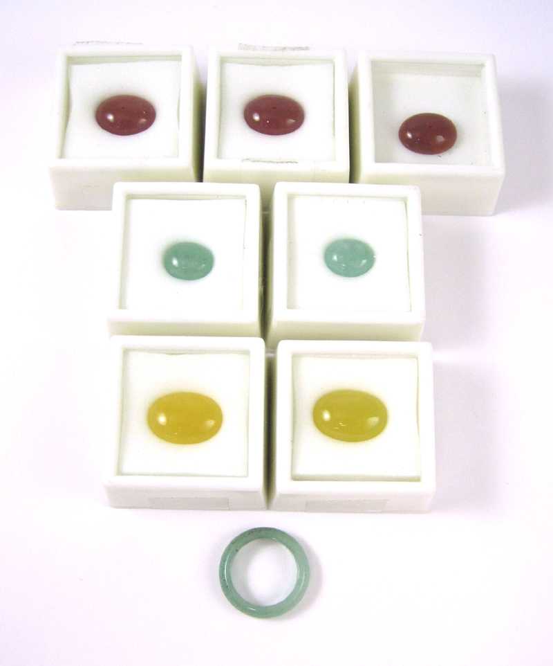 Appraisal: JADE RING AND SEVEN UNSET JADE CABOCHONS including two x