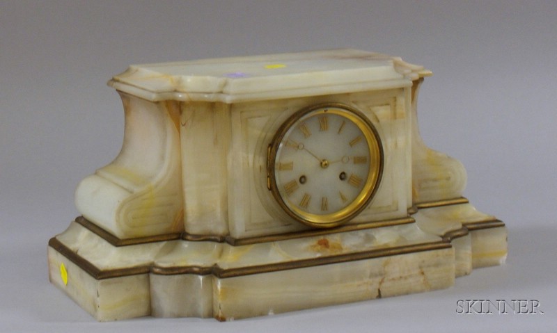 Appraisal: French White Onyx Mantel Clock the molded case with gilt