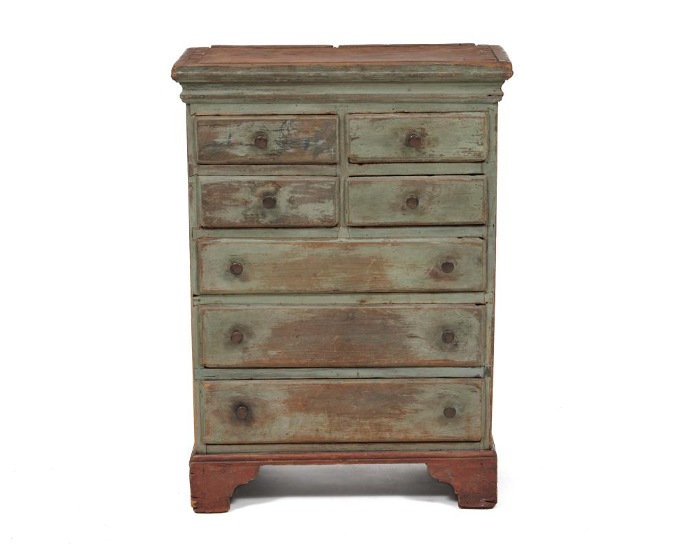 Appraisal: Fine Chippendale Painted-Decorated Miniature Tall Chest late th century height