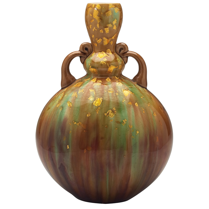 Appraisal: Minton vase large double handled shape covered in a brown