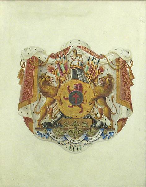 Appraisal: Continental School A family coat of arms gouache and gold