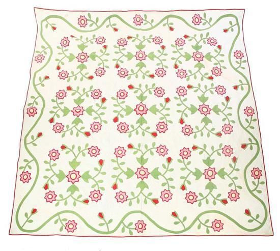 Appraisal: APPLIQUE QUILT Pink and red flowers with yellow centers and