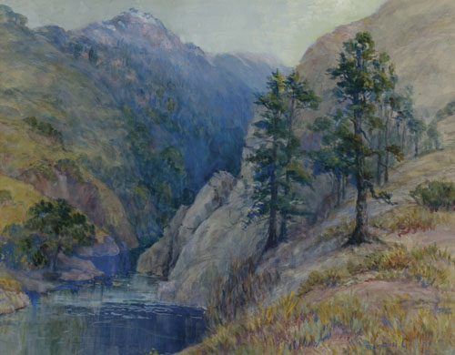 Appraisal: FRANCES GEARHART Mountainous Landscape with a Stream Watercolor x mm